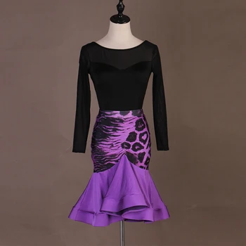 Jauno Sieviešu latīņamerikas Deju Tērpi Sievietēm Pieaugušo Long Sleeve Melns Tops Violetā Svārki Dāma Balles Deju Konkurss Kleita DQL3183