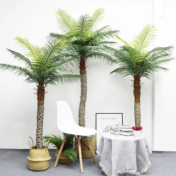 250CM Mākslīgo Palmu Koku Mazo Kokosriekstu Koka Imitācijas Augu Iekštelpu Bonsai Tropu Zaļās Grīdas Podos Vāze Māja Apdare