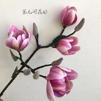 New augstas kvalitātes imitācija magnolijas ziedu mākslas telpās, dzīvojamās istabas galda pudeli, ziedu kompozīcijas, vienu veselu cilmes apdare