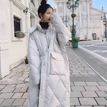 Jaunā stila rhombic kokvilnas mētelis sieviešu vidū-garums ziemas bieza maize mētelis korejiešu stilā zaudēt pār-the-ceļgala kokvilnas jakas