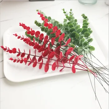 30 gabali mākslīgo eikalipta augu plastmasas zaļš sarkans viltus eikalipta ziedu kompozīcijas, kāzu ceļa vainags mājās decoratio