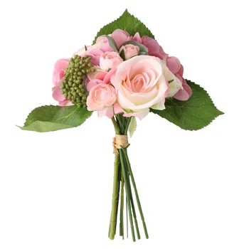 Simulācijas Violeta Hydrangea Rožu Pušķis Līgava Turot Ziedu Kāzas Zīda Pušķi, Ziedu Sākuma Apdare Viltus Rozes Ziedi