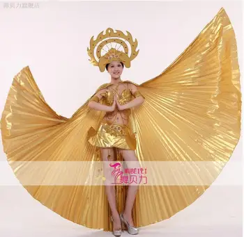 Spāņu deju kleitu Zelta Lieliem Spārniem Sieviešu Skatuves Deju Atvēršanu Ietver Cepuri Sniegumu