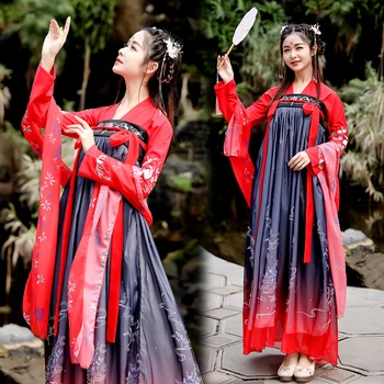 Hanfu Ķīniešu Stilā Seno Tērpu Sieviešu Tradicionālo Tautas Deju Skatuves Sniegumu Apģērbu Retro Dziedātāji Princese Pasaku Kleita