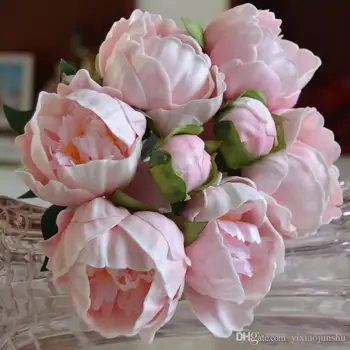 Nekustamā Touch 8 Ziedi Galvas PU Peoniju Pumpuriem pušķi, kāzu līgava Turot ziedu līgavas roku turēt ziedus mājās dekoratīvie