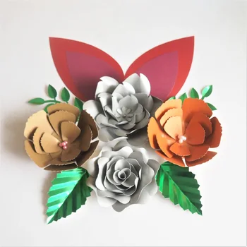 DIY Milzu Papīra Ziedi, Mākslīgo Rožu Fleurs Backdrops 4gab+4 Atstājiet+2 Ausis, Kāzu Dekorācijas, Bērnu Pirmsskolas Video Pamācību