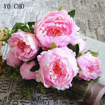 YO CHO 7 Vadītāju Vintage Zīda Ziedi Lielās Peoniju Pušķis, Mākslīgie Ziedi, Līgavas Pušķi, Kāzu Dekorēšana Home Viltus Ziedi