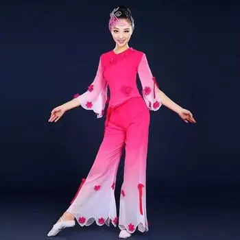 Pieaugušo sieviešu apģērbu jauni jasmīna deju kostīmu ventilators deju laukumā nacionālās klasiskā yangko darbības izpildes apģērbi