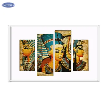 Ēģiptes Faraons/komplekts 4 audekls,pilns Dimants, Izšūšanas darbi,Dimanta Gleznu Krustdūrienā,Kvadrātveida Dimanta Mozaīkas attēlu, mājas dekoru