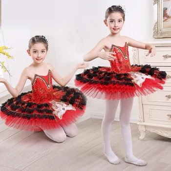 Bērniem, kas Maz Gulbis Deju Linga Baleta Svārki Gulbju Ezers Tutu Svārki Bērnu Sequined Black Red Baleta Tutu Svārki