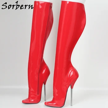 Sorbern Sexy Red Patentu Ceļa augstpapēžu Zābaki Baleta Kurpes augstpapēžu kurpes 18 cm Metāla Augstiem Papēžiem Bdsm Sieva Jautri Spēlēt Boot Custom Slim Fit