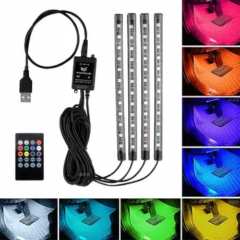 12V 10W RGB LED Auto Interjera Dekori Atmosfēru USB Strip Gaismas Mūzikas Kontrolieris Mājas Automašīnas Sēdekļa Dekoratīvie Gaismas Apkārtējā Sloksnes