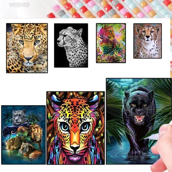 Dzīvnieku Dimanta Gleznas Komplekti 5D Diy Ziedu Leopard Mozaīkas Viss Laukums / Apaļā Dimanta Mājas Apdare Roku darbs Dāvanas