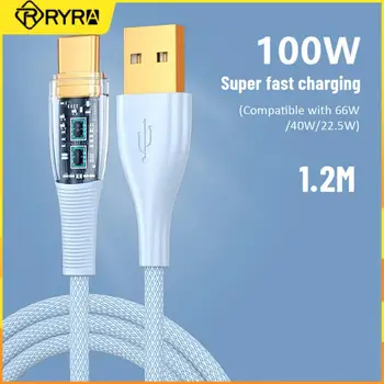 RYRA 100W Ātrās Uzlādes Kabeļa Tips-C USB Lādētāja Kabeli Xiaomi Huawei Pārredzamu Uzlādes Kabelis Atbalsta datu pārraidi