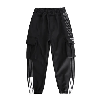 Zēni, Sānu Strīpas Multi-kabatas Bikses 2022 Jaunu Elastīgs Viduklis Gadījuma Streetwear Liels Zēns Joggers Bikses Pusaudžu Apģērbu 6-14 Gadiem