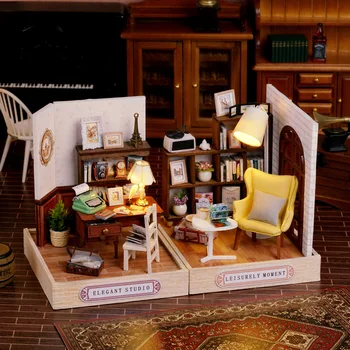 DIY Koka Namiņš Miniatūra Ainava Leļļu Mājas Ar Mēbelēm Komplekts Casa Montēt Rotaļlietas Bērniem Bērnu Ziemassvētku Dāvanu