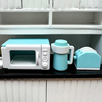 1 Komplekts 1:12 Leļļu Namiņš Mini Mikroviļņu Maize Maker Tējkanna Virtuves Komplekts Virtuves Rotaļlietas