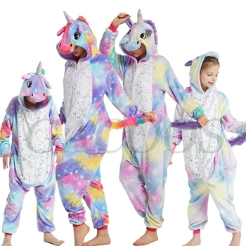 Zēni Meitenes Sleepwear Onesies Kapuci Dzīvnieku Unicorn Cartoon Kids Pidžamu Pusaudžu Puses Kostīmi Panda Gudrs Guļamvieta Segu