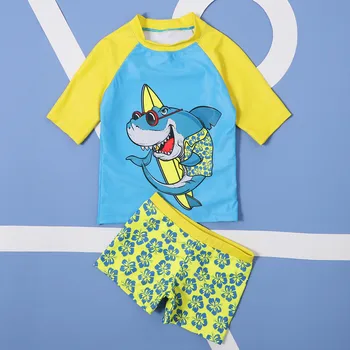 Vasaras Peldkostīmu Bērniem Zēnu Peldbikses Bērniem 3 Gabali Splitted Bērnu Peldēšanās Apģērbs Haizivs Drukāt Toddler Bērnu Peldēšanas Tērps