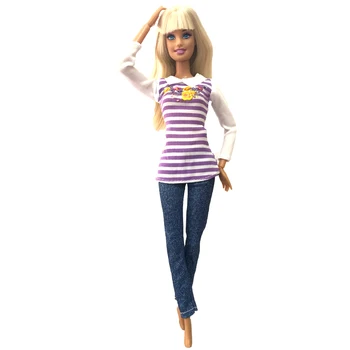 NK Vienu Gab. Lelle Garš Krekls Roku darbs Džinsi Modes Apģērbu Barbie Lelle Piederumi Bērnu Rotaļlietas Meitenēm Dāvanu Rotaļlietas