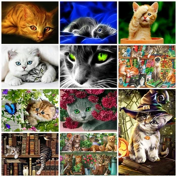 Dimanta Krāsošana Komplekti Kaķis Izšuvumi Mozaīkas Dimanta Mākslas 5d Kvadrātveida/Kārtas Dzīvniekiem Cross Stitch Attēlu Rhinestones Kaplis Apdare