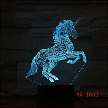 Unicorn Romantisku Dāvanu 3D LED Galda Lampa 7 Krāsu Izmaiņas Nakts Gaisma Istabas Interjeru Spīdumu Brīvdienu Draudzeni Bērnu Rotaļlietu AW-1603