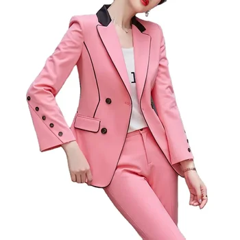 Lenshin 2 Gabals Augstas Kvalitātes Sieviešu Elsas Uzvalks Dubultā Krūtīm Modes Oficiālu Dāma Office Biznesa Saistošu Žakete Ar Biksēm