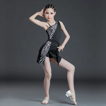 Deju Tērpi Meitenēm Ir 2021. Jauna Latīņu Kleita Zebra Drukāt Lingu Īsi Svārki Līmeņa Profesionālo Konkurenci, Darbības Kleitas