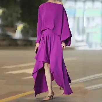 SuperAen ir 2021. High-end Jaunu Sieviešu Apģērbu Modes Slash Kakla Tshirt Nelegālo Ilgi Svārki Sieviešu Divi Gabali Komplekti