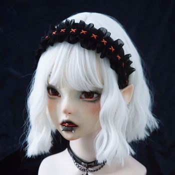 Gothic Platas Mežģīnes Cepures Vintage Lolita Matu Joslā Goth Melnās Galvas Stīpa