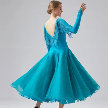 zila valsis kleita standarta balles kleitu par balles dejas fokstrots deju kleitu mūsdienu deju kostīmu sievietes puses kleita, pušķis