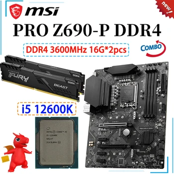 LGA 1700 MSI PRO Z690-P DDR4 Mātesplati + Intel i5 12600K CPU + D4 3600MHz 16GB *2gab RAM atmiņa, 128GB PCI-E 5.0 SPĒĻU ATX Mainboard