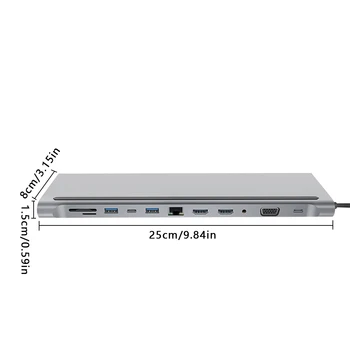 12 1 C Tipa Hub USB 3 0 Karšu Lasītājs Dual 4K RJ45 VGA USB CENTRMEZGLU, multifunkcionālais Adapteris USB-C dokstacija Par MacBook Pro