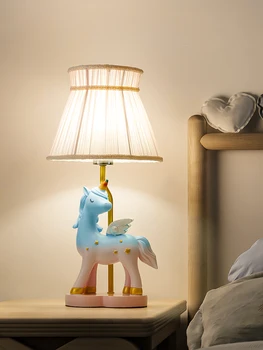 Galda lampas, gultas lampa, guļamistaba meitene, romantiska silts Princese Meitene Unicorn Pegasus kāzu dekorēšana lampas