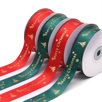 25Yard/Roll Ziemassvētku Dāvanu Lentes 2.5 cm Sarkans/Zaļš Priecīgus Ziemassvētkus Koku Joslas Puse Apģērba Auduma Siksnas DIY Šūšanas Piederumi