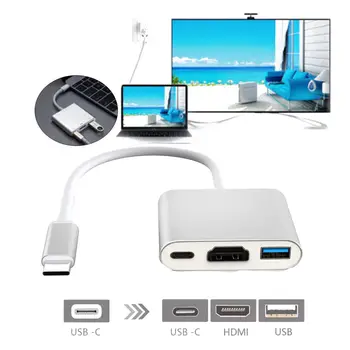 Tipa-C 4k HDMI USB 3.1 Kabeļu 3IN1 HD USB 3.0 HUB USB-C Uzlādes Portu Adapteri