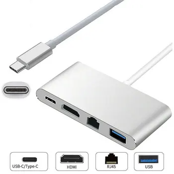 4 in 1 USB C RUMBAS C Tipa RUMBU Ar USB 3.1 HDMI 4K PD RJ45, Usb Sadalītājs Par Macbook Pro/Air Huawei Matebook Samsung