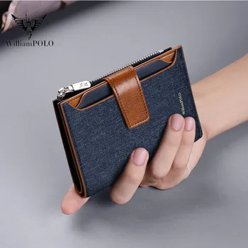 WILLIAMPOLO JAUNU RFID Billetera de hombre bolso de lona gadījuma billetera multi - tarjeta multifunción
