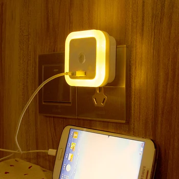 Kvadrātveida Auto LED Gaismas Indukcijas Sensors Kontroles Guļamistaba Nakts Gaismas Gultas Lampa ar USB 1A MUMS Plug nakts lampas guļamistabas gaismas