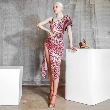 Latīņamerikas Deju Kleita Sieviešu Jaunā Stila Dobi Vidukļa Sexy Nelegālo Rozā Leopard Kleitas, Sieviešu Skatuves Deju Praksi Apģērbu DWY4519