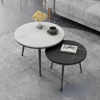 Ziemeļvalstu šīferis sānu tabulā mūsdienu minimālisma nelielu dzīvokli gaismas luksusa mājas marmora apaļā galda Kafijas galda dzīvojamā istabā