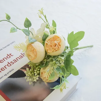 Mākslīgās rožu mākslīgie ziedi, galda rožu ievietoti mākslīgie ziedi soft dekoratīvi ziedi rokas ziedi, kāzu bouqu