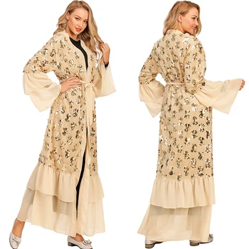 Luksusa Musulmaņu Abaya Spalvu Pušķis Sequnis Sieviešu Atvērt Kimono, Puse Vakarā Islāma Maxi Drēbes Kleita Caftan Ramadāna Dubaija Turku