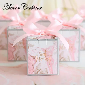 50gab Eiropas radošo rozā marmora stilā kvadrātveida lodziņā kāzu dāvanu maisu konfektes, šokolādes kastē, kāzu svinības, dāvanu kastē