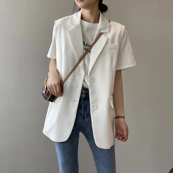 Pavasarī Un Vasarā Korejas Zaudēt Modes Tērps Streetwear Sieviešu Jacet Veste Baltā Zilā Melnās Dāmas Veste Gadījuma