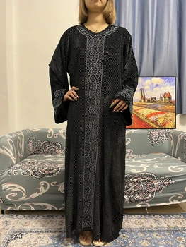 Āfrikas Vilnas Abayas Sievietēm 2023 Bling Tīras Krāsas, Musulmaņu Sieviete Boubou Maxi Drēbes Tradicionālo Nigērijas Islāma Partija Drēbes