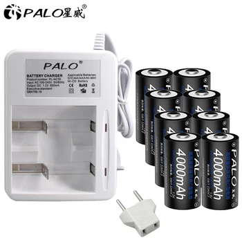PALO 8pcs 4000mAh C rechargerable baterijas + NC35 ātrās uzlādes saprātīga akumulatora lādētājs AA AAA 2.A 3.A C D NI-MH, NI-CD