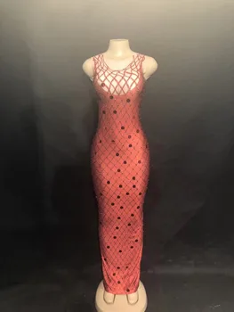 2020. gadam, Sievietēm, Jaunas Seksīgi Spīdīgu Rhinestone Sarkana Gara Kleita 3D Drukas Tīkla Puse Dejotāju Sniegumu Dziedātāja Skatuves Valkā Bling Kostīmi
