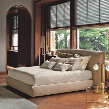 Dubultā auduma gulta jaunā luksusa moderna guļamistaba mīksta gulta itāļu dizainers