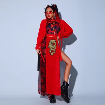 Karsējmeiteņu Kostīms Sieviešu Dizaineru Apģērbu Ķīniešu Stila Dejotājs Apģērbs Džeza Deju apģērbi Skatuves Kostīmu DJ DS Apģērbu DL7205